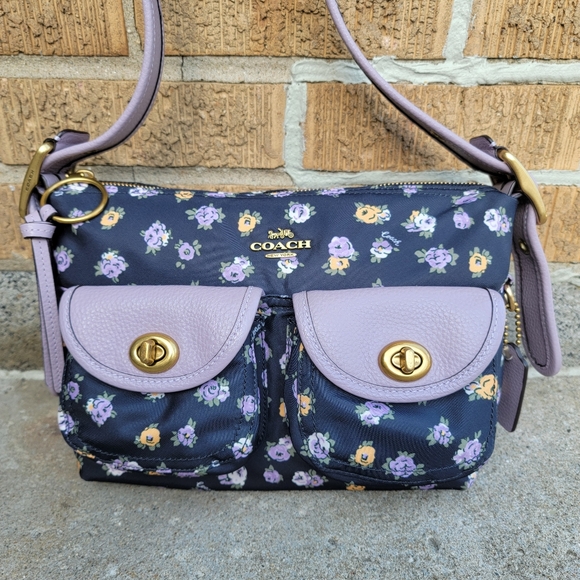 Coach Cargo Vintage Floral Rose Nylon Leather Turnlock Shoulder Bag - Picture 3 of 16